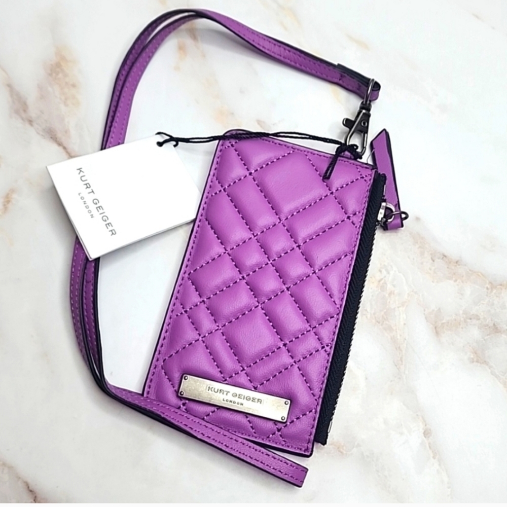 Kurt geiger quilted soft Learther card holder with coin pocket with stra…